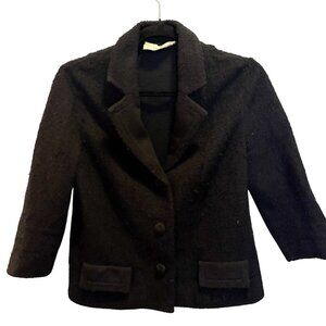 Vintage Women's Black Jacket Peacoat: Size Small, Short, Wool, Butter Knit Brand